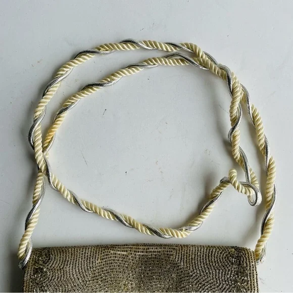 Vintage "RICHERE" Beaded Purse Evening Bag Silver Gold 1960's Hand Made in Japan - Picture 4 of 16